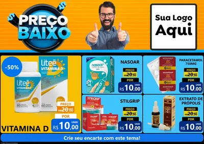 Modelo de Encarte para Encarte A4 Horizontal com o tema Preço Baixo para Farmácia