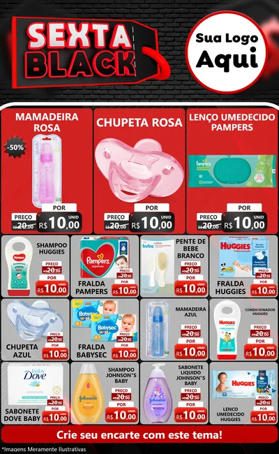 Modelo de Encarte para Encarte Grande com o tema Sexta Black para Bebês