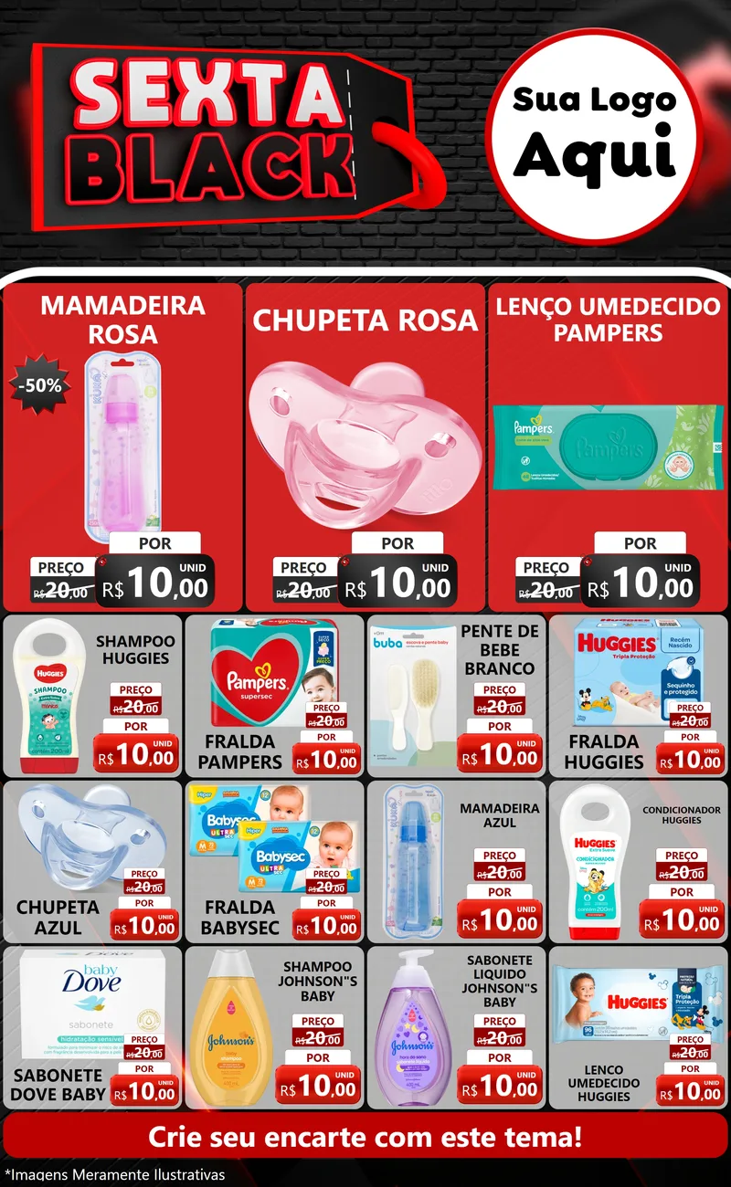 Modelo de Encarte para Encarte Grande com o tema Sexta Black para Bebês