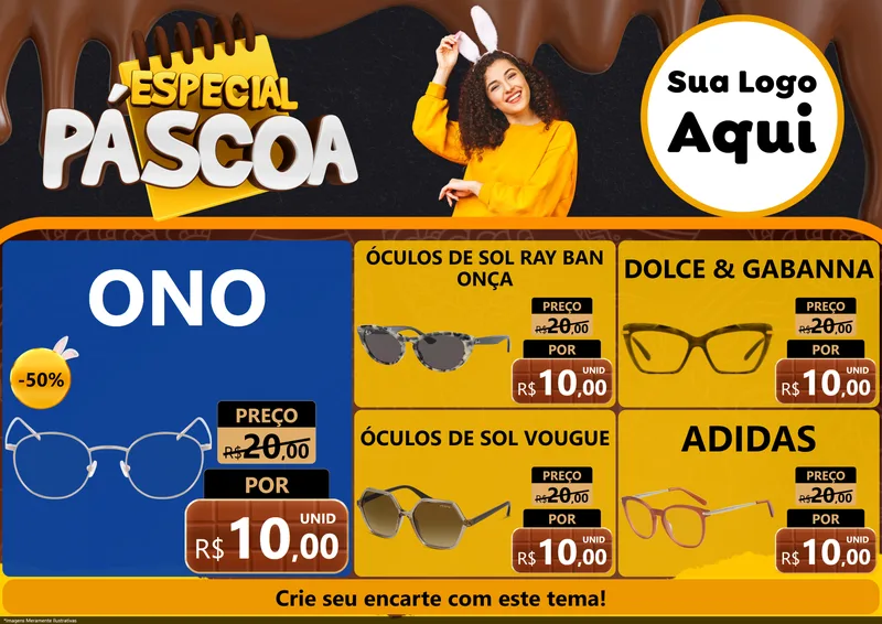 Modelo de Encarte para Encarte A4 Horizontal com o tema Especial Páscoa para Óticas