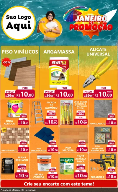 Modelo de Encarte para Encarte Grande com o tema Janeiro de Promoção para Material para Construção
