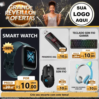 Modelo de Rede Social para Feed Facebook com o tema Grande Réveillon de Ofertas para Informática