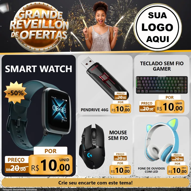Modelo de Rede Social para Feed Facebook com o tema Grande Réveillon de Ofertas para Informática