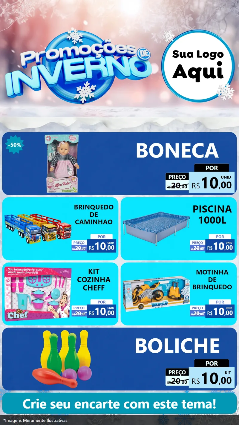Modelo de TV para TV Vertical com o tema Promoções de Inverno para Brinquedos