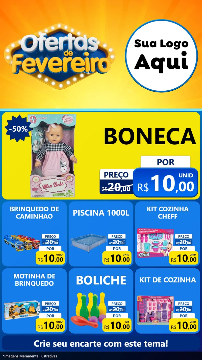 Modelo de Rede Social para Stories com o tema Ofertas de Fevereiro para Brinquedos