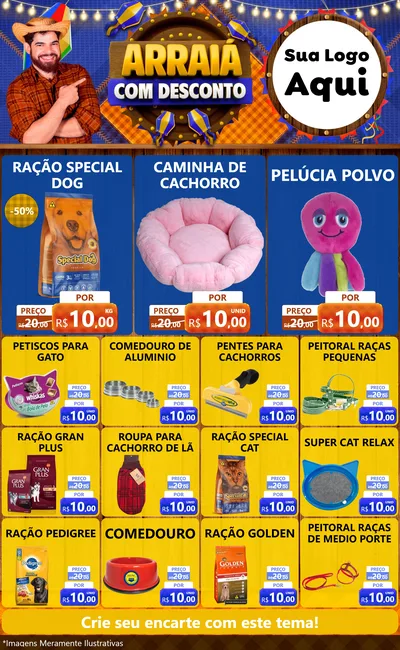 Modelo de Encarte para Encarte Grande com o tema Arraiá Com Desconto para Pet Shop