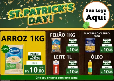 Modelo de Encarte para Encarte A4 Horizontal com o tema St Patriks Day para Supermercado