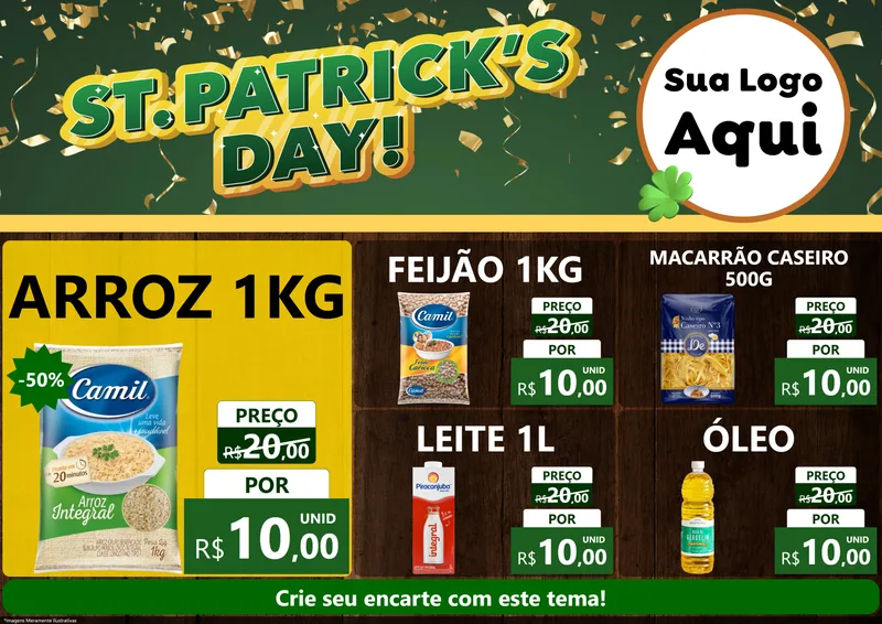 Modelo de Encarte para Encarte A4 Horizontal com o tema St Patriks Day para Supermercado
