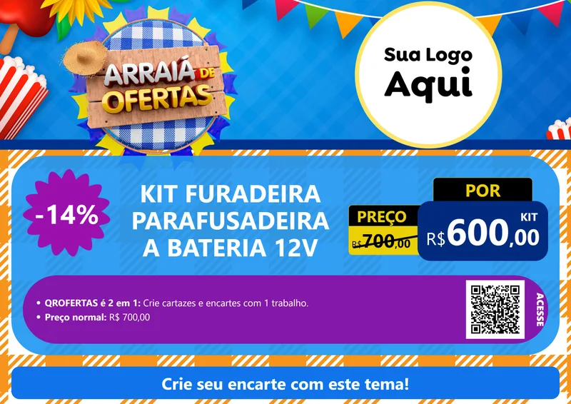 Modelo de Cartaz para Cartaz A4 Horizontal com o tema Arraiá de Ofertas para Maquinas e Ferramentas