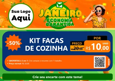 Modelo de Cartaz para Cartaz A4 Horizontal com o tema Janeiro - Economia Garantida para Utilidades Domésticas