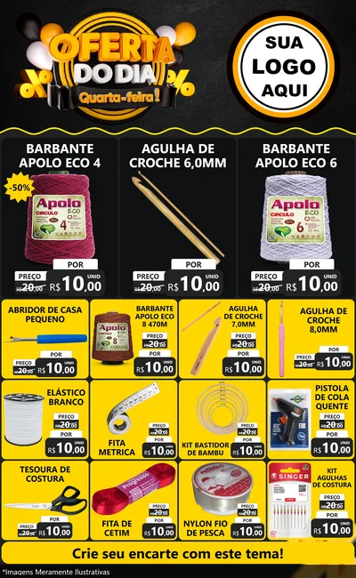 Modelo de Encarte para Encarte Grande com o tema Oferta do Dia - Quarta Feira! para Armarinho e Aviamentos