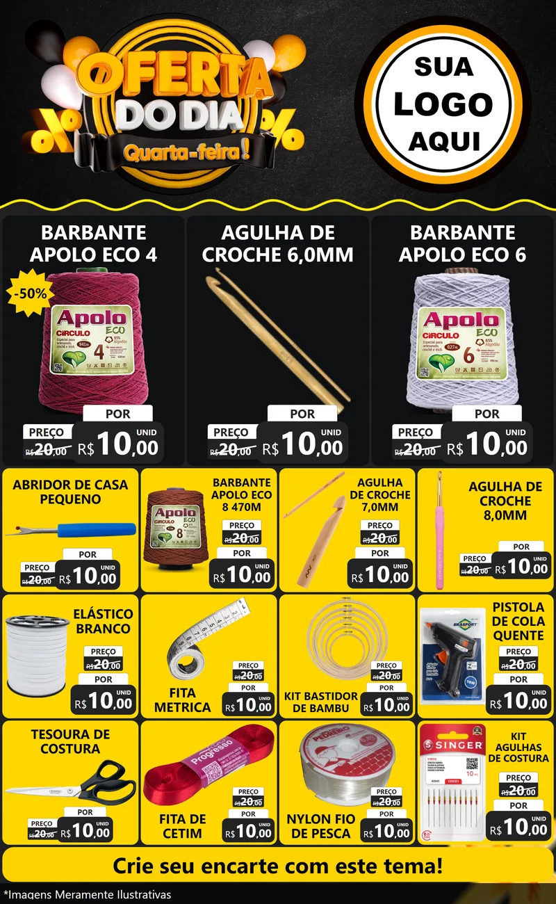 Modelo de Encarte para Encarte Grande com o tema Oferta do Dia - Quarta Feira! para Armarinho e Aviamentos