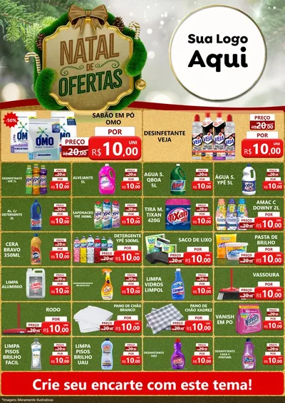 Modelo de Encarte para Encarte A4 Vertical com o tema Ofertas de Natal para Produtos de Limpeza