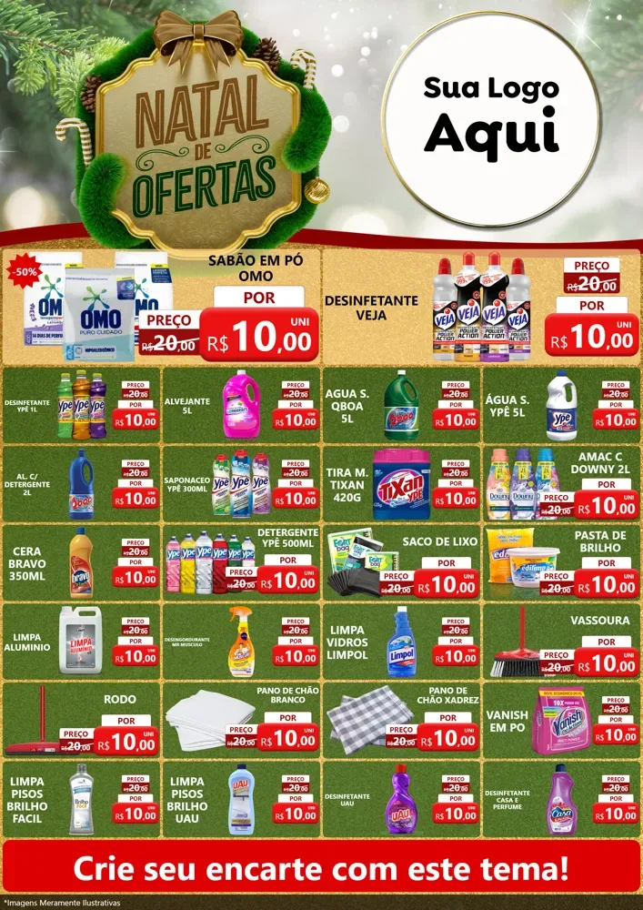 Modelo de Encarte para Encarte A4 Vertical com o tema Ofertas de Natal para Produtos de Limpeza