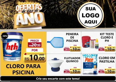 Modelo de Encarte para Encarte A4 Horizontal com o tema Ofertas de Fim de Ano para Produtos para Piscina