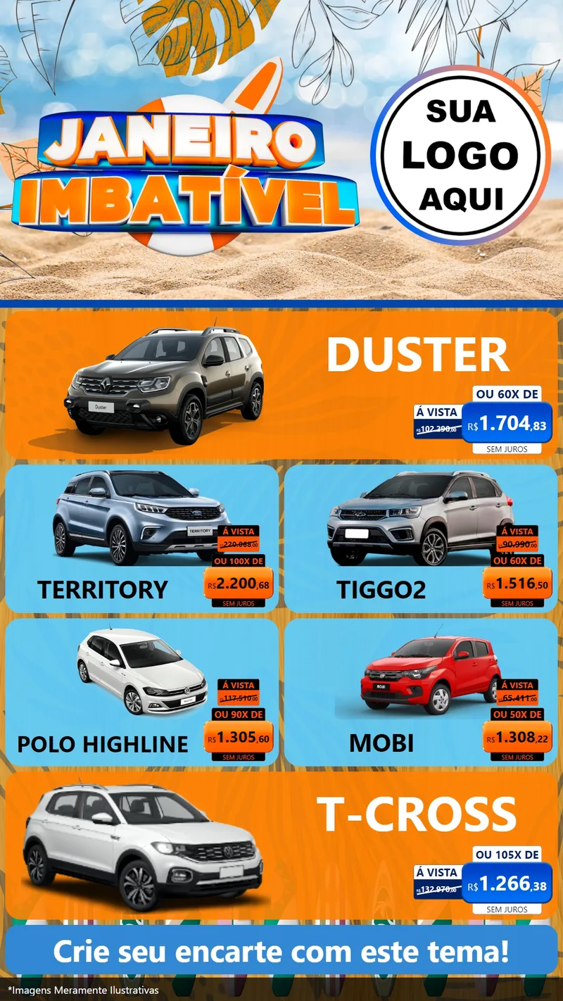 Modelo de TV para TV Vertical com o tema Janeiro Imbatível para Concessionaria de Carros