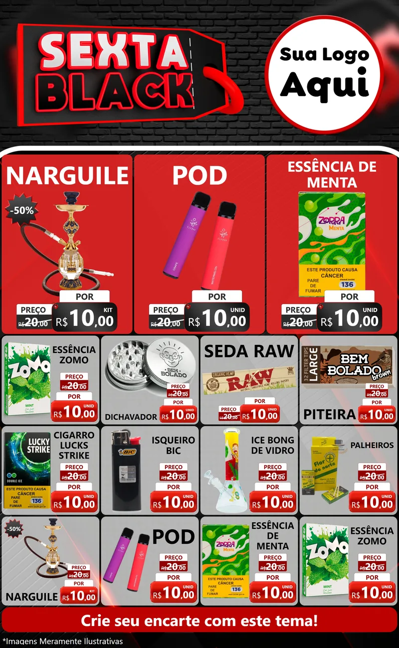 Modelo de Encarte para Encarte Grande com o tema Sexta Black para Tabacaria