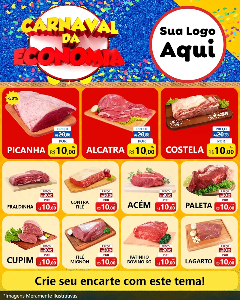 Modelo de Rede Social para Feed Instagram com o tema Carnaval da Economia para Açougue