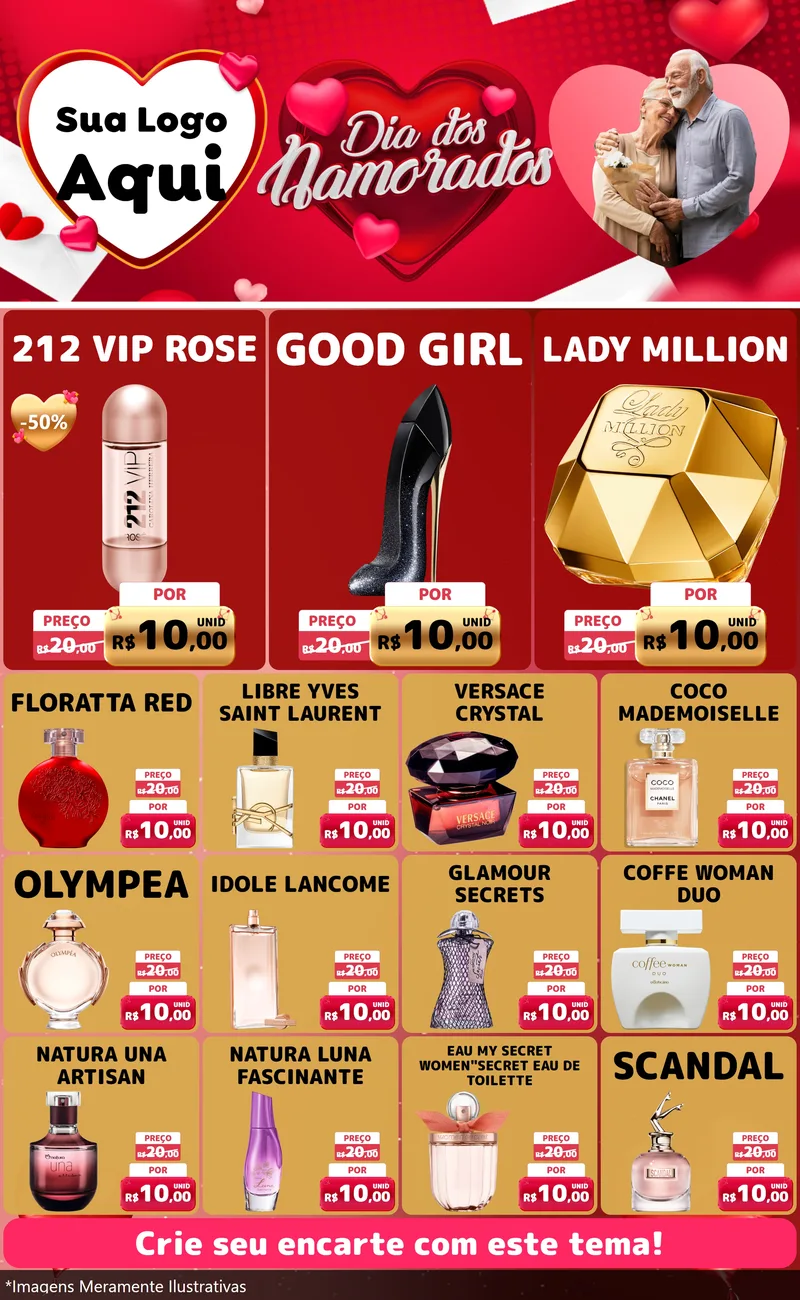 Modelo de Encarte para Encarte Grande com o tema Dia Dos Namorados para Perfumes