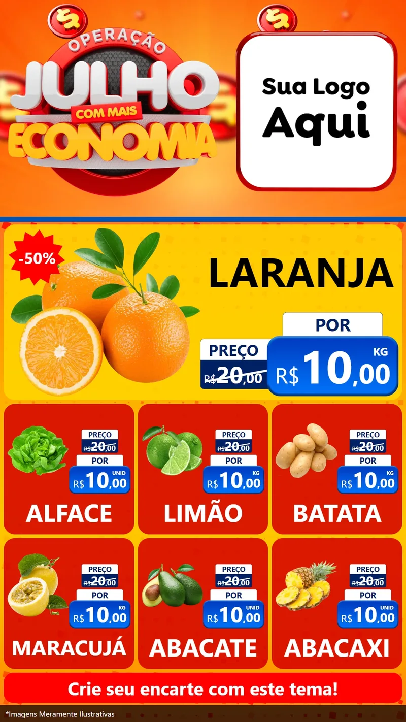 Modelo de Rede Social para Stories com o tema Operação Julho Com Mais Economia para Hortifrúti