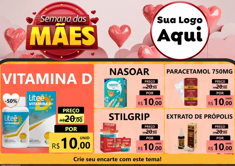 Modelo de Encarte para Encarte A4 Horizontal com o tema Semana das Mães para Farmácia