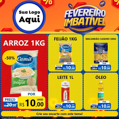 Modelo de Rede Social para Feed Facebook com o tema Fevereiro Imbatível para Supermercado