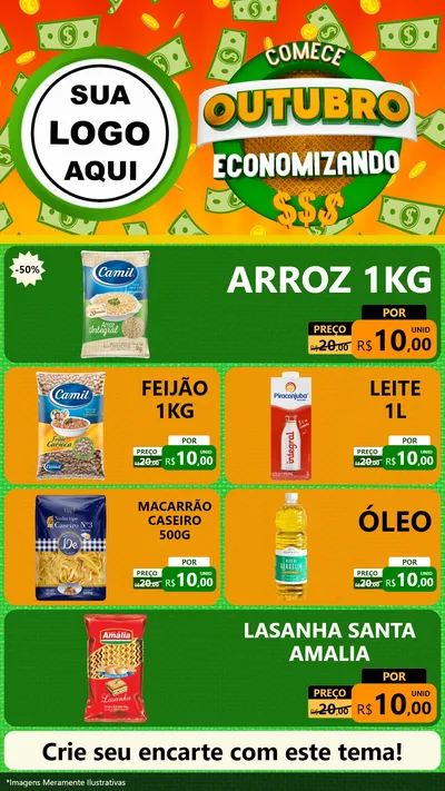 Modelo de TV para TV Vertical com o tema Comece Outubro Economizando para Supermercado