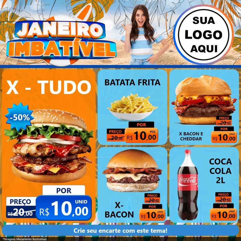 Modelo de Rede Social para Feed Facebook com o tema Janeiro Imbatível para Hamburgueria