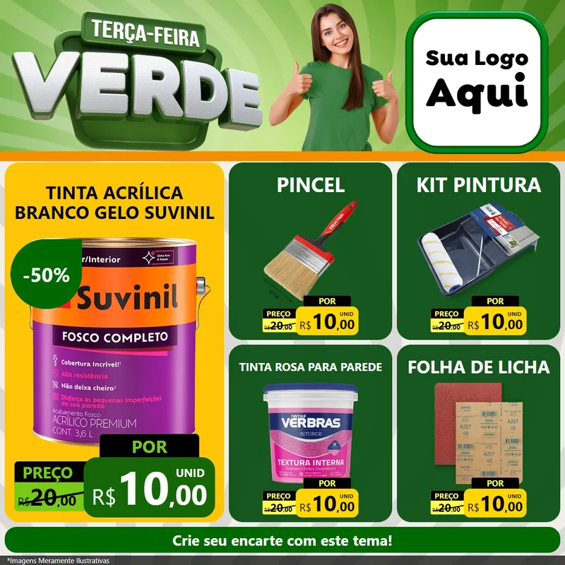 Modelo de Rede Social para Feed Facebook com o tema Terça - Feira Verde para Tintas e Ferramentas