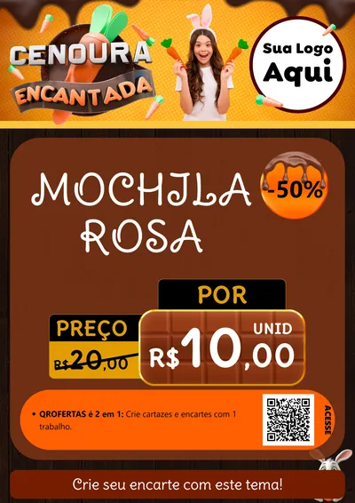 Modelo de Cartaz para Cartaz A4 Vertical com o tema Cenoura Encantada - Páscoa para Papelaria