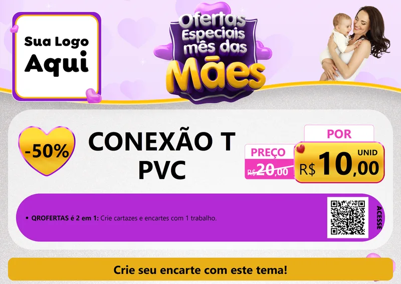 Modelo de Cartaz para Cartaz A4 Horizontal com o tema Ofertas Especiais - Mês das Mães para Tubos e conexões