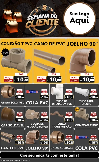 Modelo de Encarte para Encarte Grande com o tema Semana do Cliente para Tubos e conexões