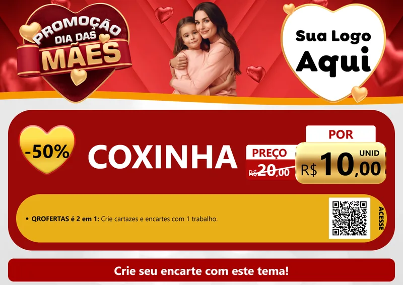 Modelo de Cartaz para Cartaz A4 Horizontal com o tema Promoção Dia das Mães para Salgadaria
