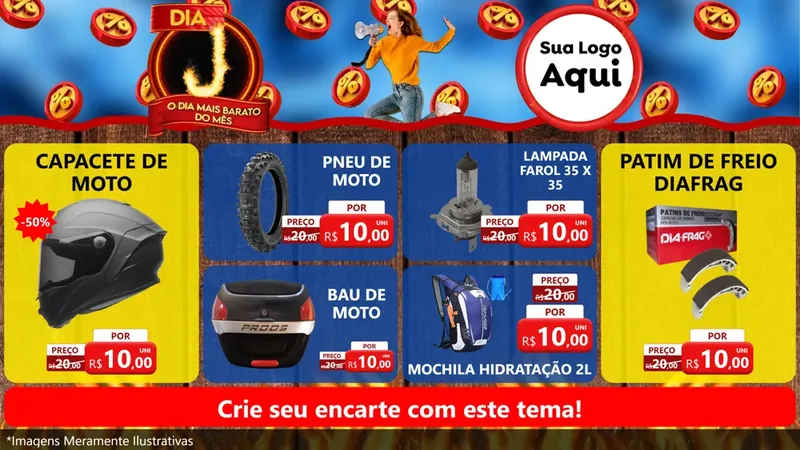 Modelo de TV para TV Horizontal com o tema Dia J - O Dia Mais Barato Do Mês para Moto peças