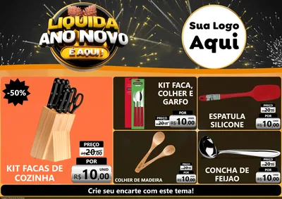 Modelo de Encarte para Encarte A4 Horizontal com o tema Liquida Ano Novo É Aqui! para Utilidades Domésticas