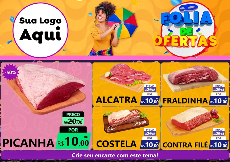 Modelo de Encarte para Encarte A4 Horizontal com o tema Folia de Ofertas para Açougue