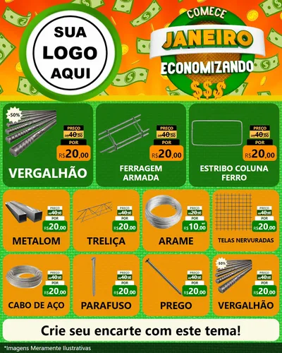 Modelo de Rede Social para Feed Instagram com o tema Comece Janeiro Economizando para Ferragens