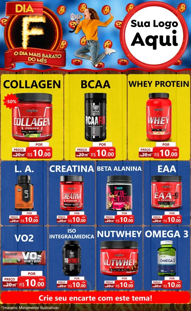 Modelo de Encarte para Encarte Grande com o tema Dia F - O Dia Mais Barato Do Mês para Suplementos alimentares