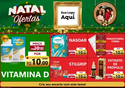 Modelo de Encarte para Encarte A4 Horizontal com o tema Natal de Ofertas para Farmácia