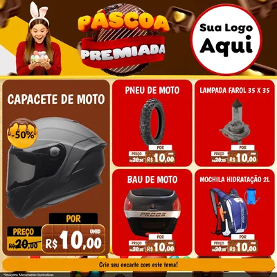 Modelo de Rede Social para Feed Facebook com o tema Páscoa Premiada para Moto peças