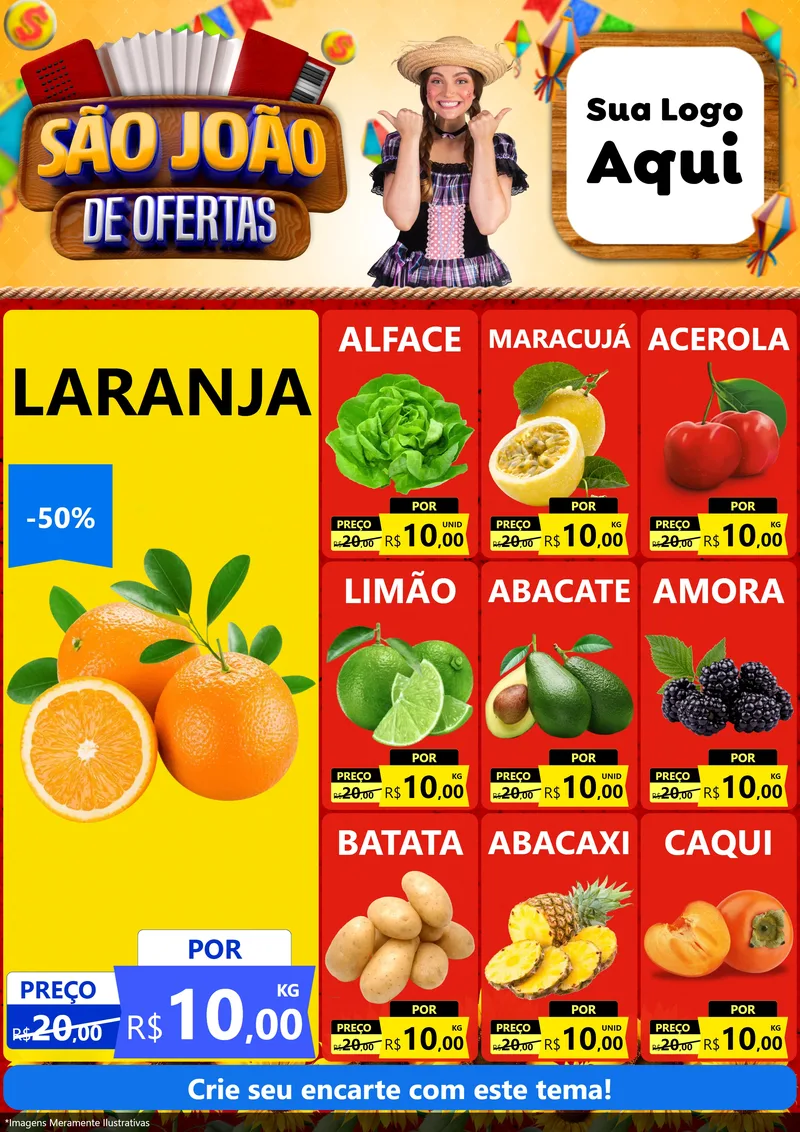 Modelo de Encarte para Encarte A4 Vertical com o tema São João de Ofertas para Hortifrúti