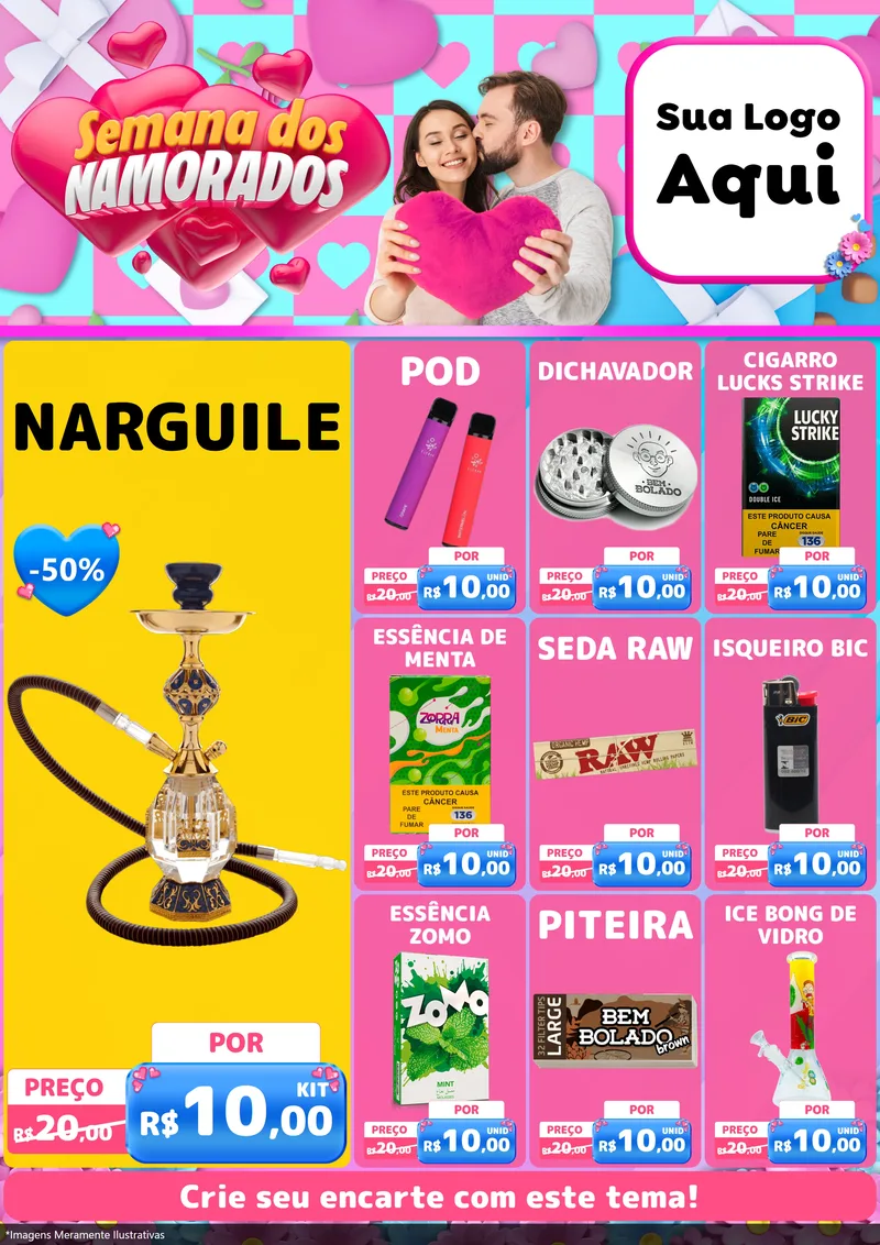 Modelo de Encarte para Encarte A4 Vertical com o tema Semana dos Namorados para Tabacaria
