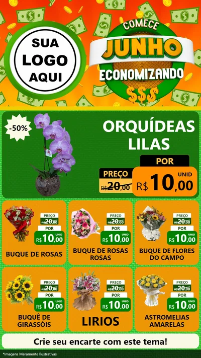 Modelo de Rede Social para Stories com o tema Comece Junho Economizando para Floricultura e jardim