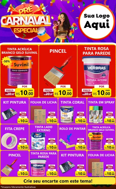Modelo de Encarte para Encarte Grande com o tema Pré-Carnaval Especial para Tintas e Ferramentas