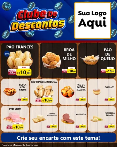 Modelo de Rede Social para Feed Instagram com o tema Clube de Descontos para Padaria