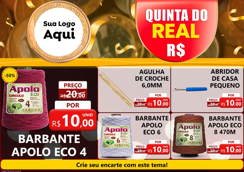 Modelo de Encarte para Encarte A4 Horizontal com o tema Quinta do Real para Armarinho e Aviamentos