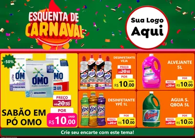 Modelo de Encarte para Encarte A4 Horizontal com o tema Esquenta de Carnaval para Produtos de Limpeza