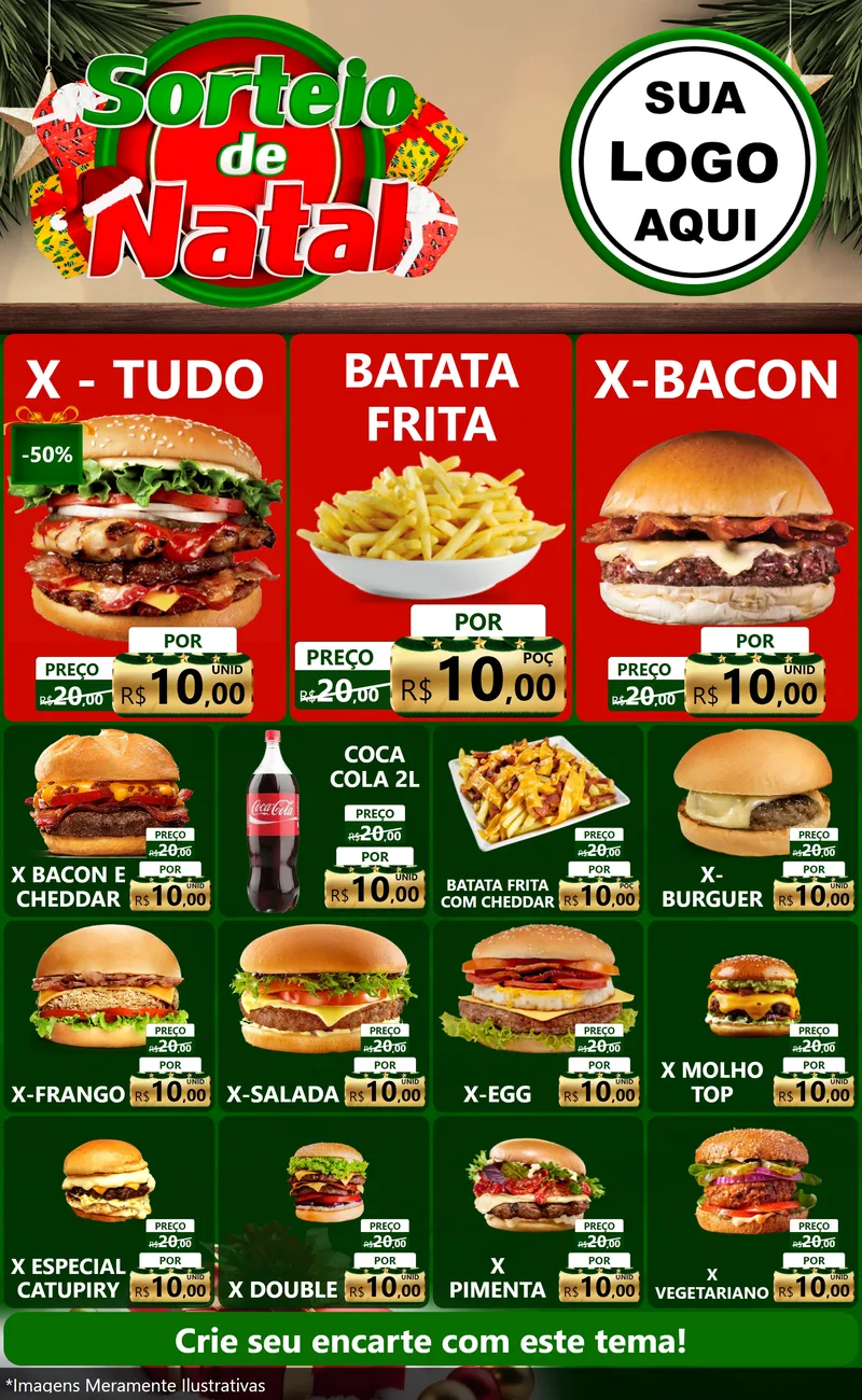 Modelo de Encarte para Encarte Grande com o tema Sorteio de Natal para Hamburgueria
