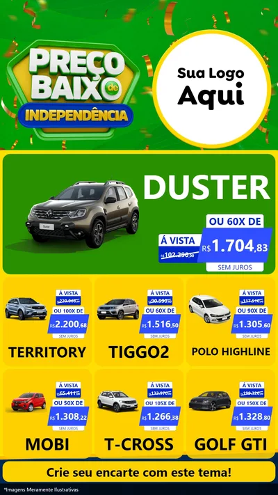 Modelo de Rede Social para Stories com o tema Preço Baixo de Independência para Concessionaria de Carros