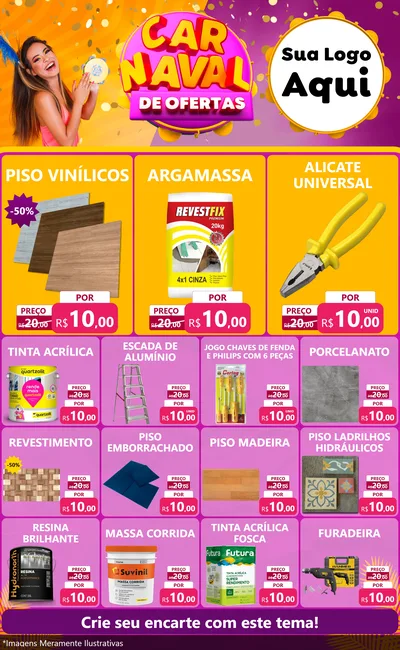 Modelo de Encarte para Encarte Grande com o tema Carnaval de Ofertas para Material para Construção